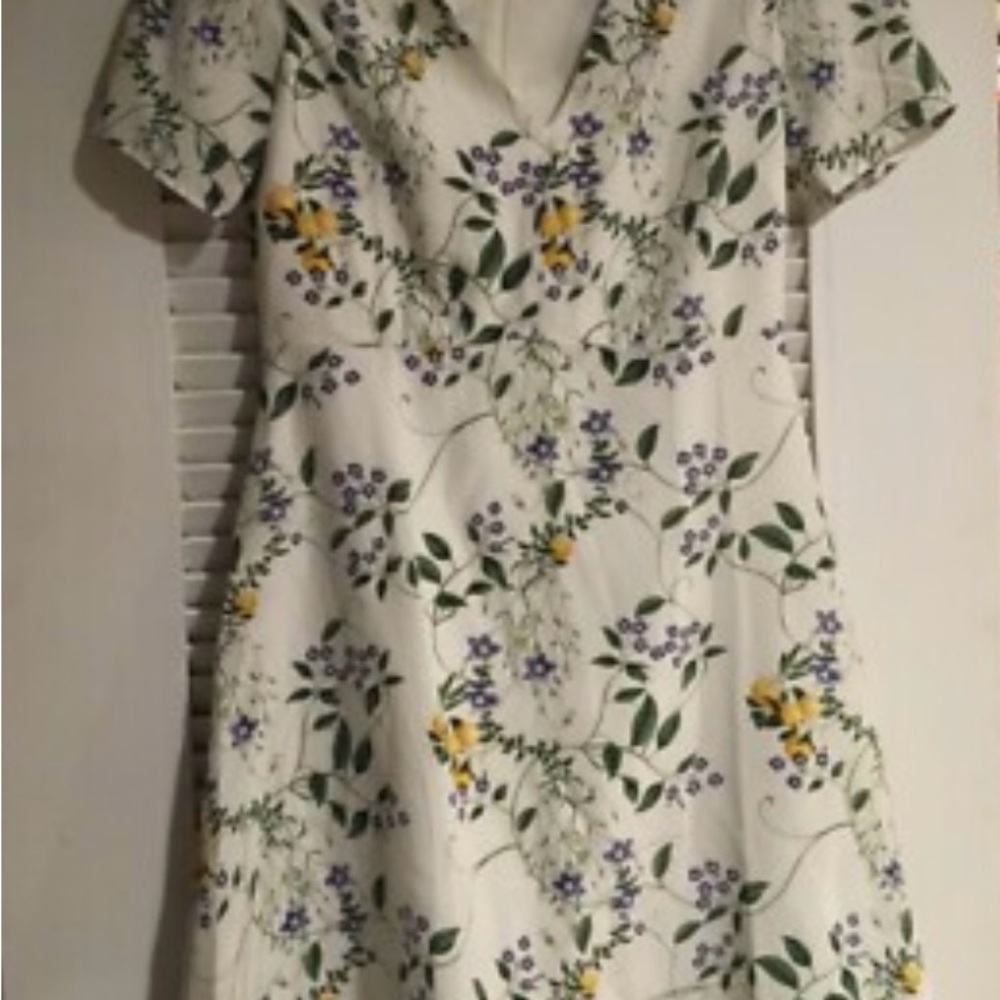 Amour Vert White Dress with Purple and Green Floral Design